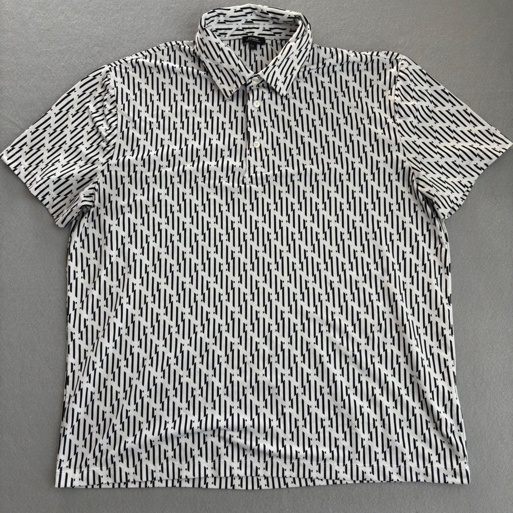 Express Everyday Performance Mens XL Polo Shirt Black White Geometric Stretch